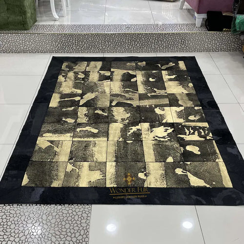 Luxury Black Gold Handmade Sheepskin Rug, Soft Natural Hair Sheep Skin Rug