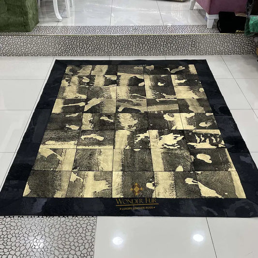 Luxury Black Gold Handmade Sheepskin Rug, Soft Natural Hair Sheep Skin Rug