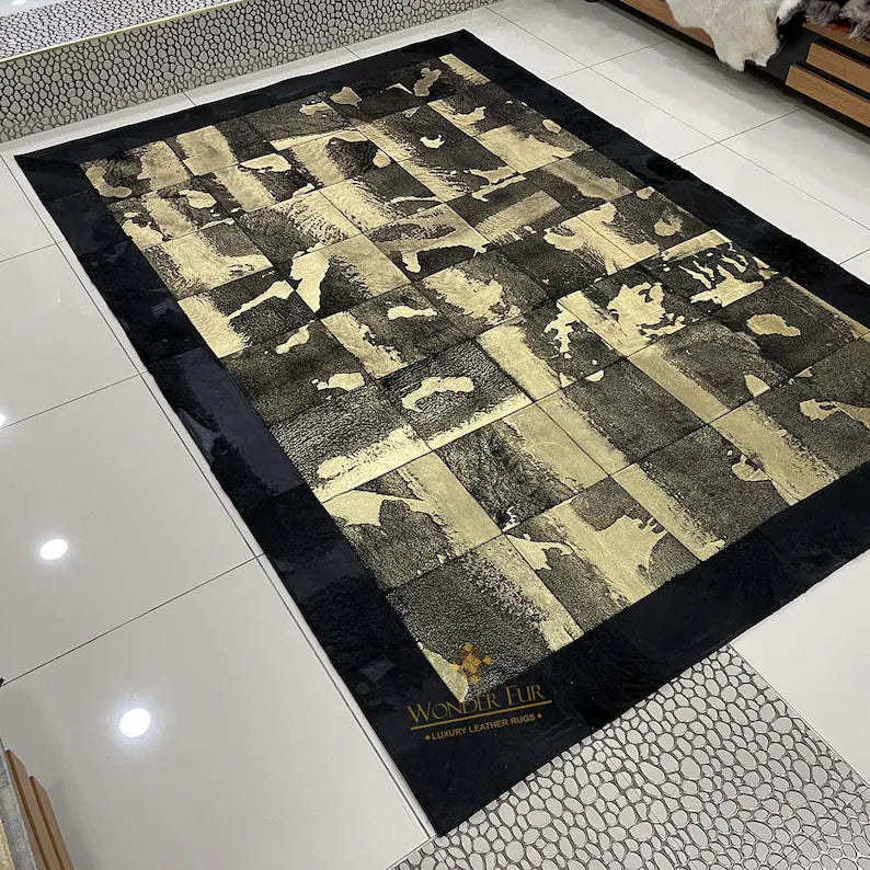 Luxury Black Gold Handmade Sheepskin Rug, Soft 100% Natural Sheep Skin Rug