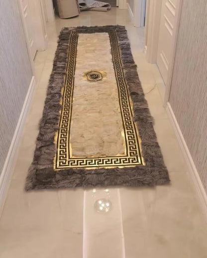 White Gray Soft Runner Rug for Hallway, Natural Handmade Sheepskin Carpet