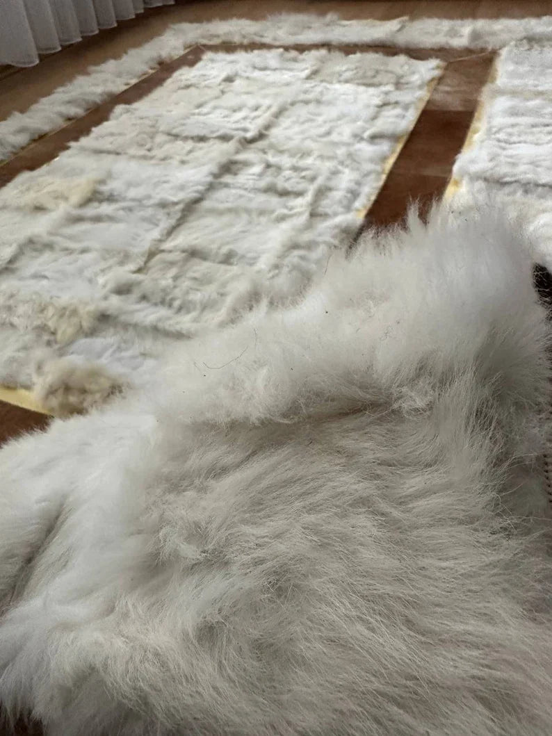 Luxury White 100% Genuine Sheepskin Carpet for Bedroom, Lamb Fur Carpet