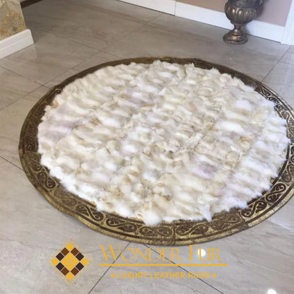 White Ultra Soft Fluffy Shaggy Natural Fox fur Round Rug, Handmade Elegance