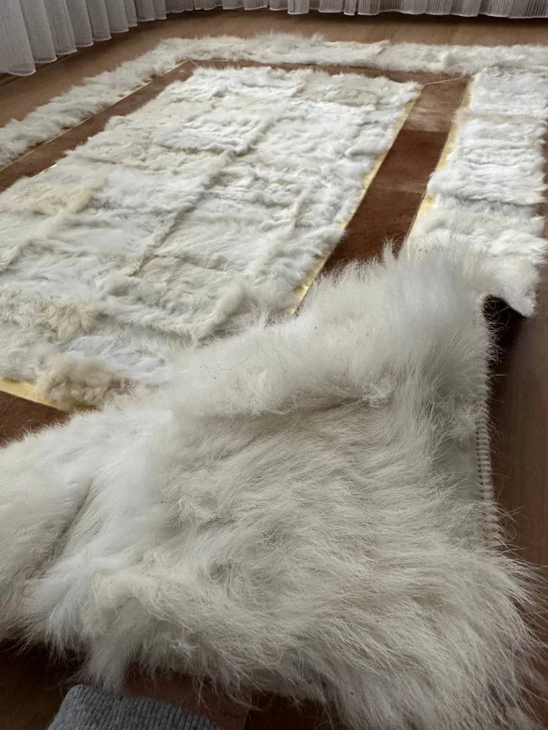 Luxury White 100% Genuine Sheepskin Carpet for Bedroom, Lamb Fur Carpet