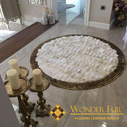 White Ultra Soft Fluffy Shaggy Natural Fox fur Round Rug, Handmade Elegance