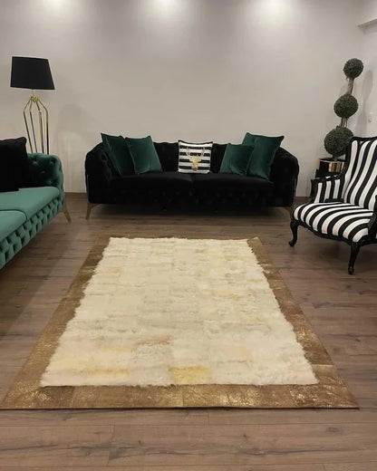 Cream Fluffy Shaggy Sheepskin Area Rug, Modern Plush Handmade Area Rug