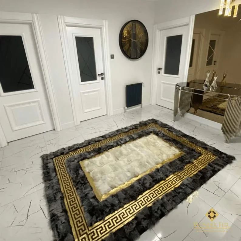 Luxury Natural Leather Shaggy Bedroom Rug, Handamde Sheepskin Area Rug