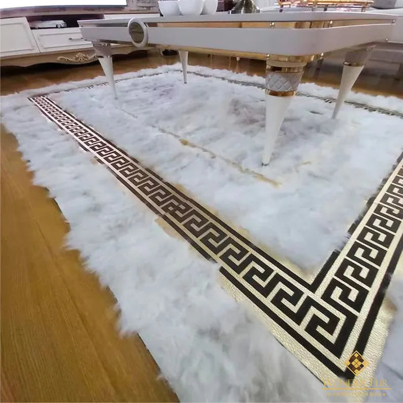 Premium Quality 100% Natural Sheepskin Area Rug, White Gold Handmade Rug