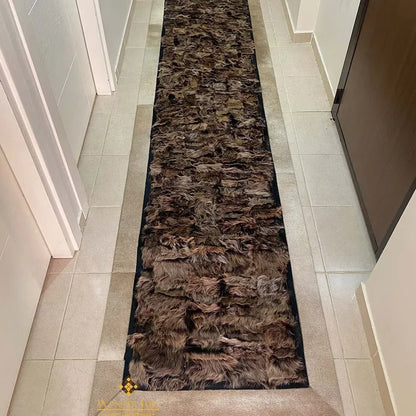 Brown Luxury Sheepskin Runner Rug, Natural Leather Handmade Soft Rug