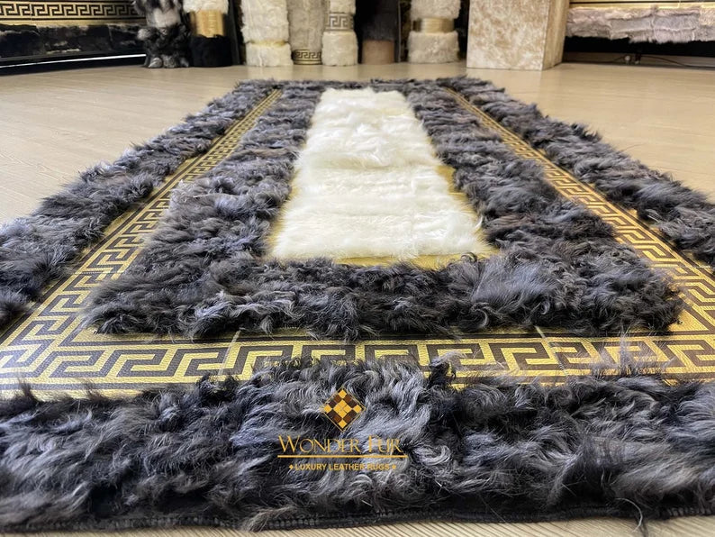 Gray White Fluffy Natural Sheepskin Coridor3x10 Rug, Handmade Runner Rug