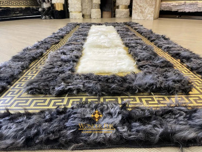 Gray White Fluffy Natural Sheepskin Coridor3x10 Rug, Handmade Runner Rug