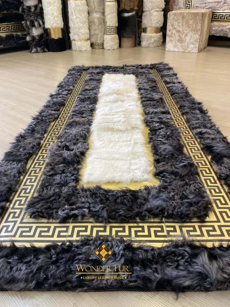 Gray White Fluffy Natural Sheepskin Coridor3x10 Rug, Handmade Runner Rug