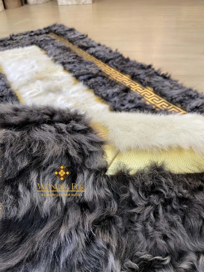 Gray White Fluffy Natural Sheepskin Coridor3x10 Rug, Handmade Runner Rug