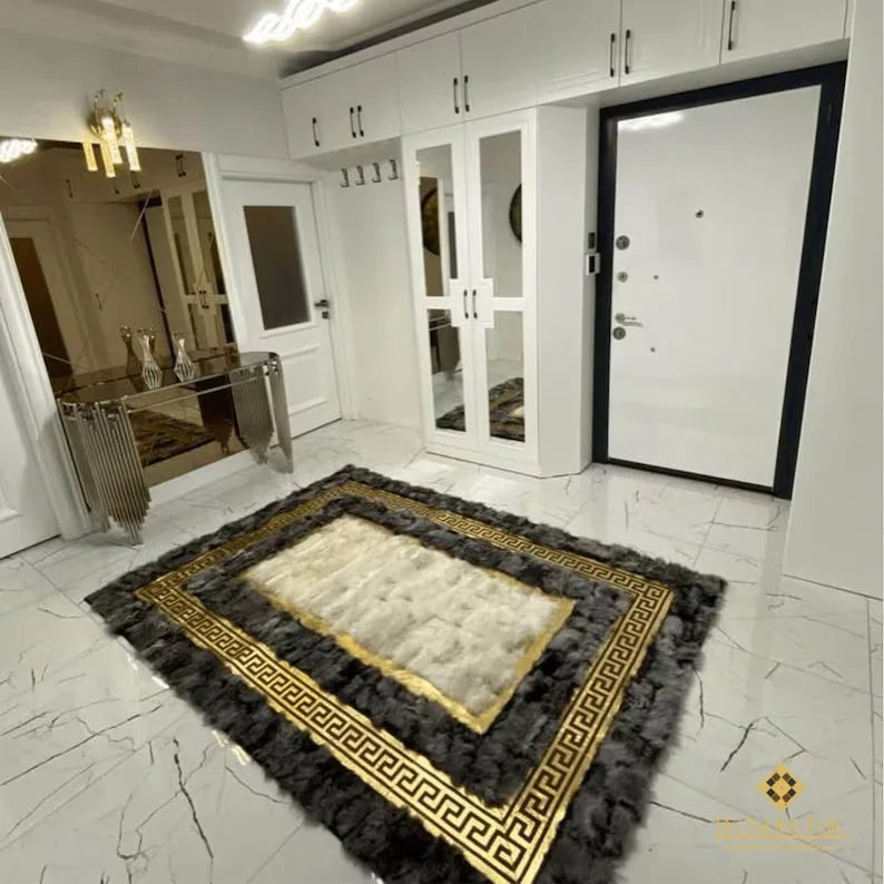 Luxury Natural Leather Shaggy Bedroom Rug, Handamde Sheepskin Area Rug