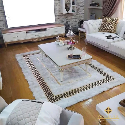 Premium Quality 100% Natural Sheepskin Area Rug, White Gold Handmade Rug