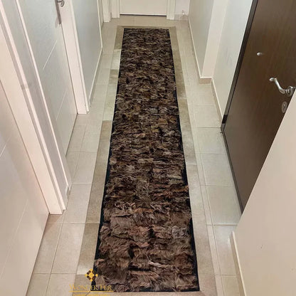 Brown Luxury Sheepskin Runner Rug, Natural Leather Handmade Soft Rug