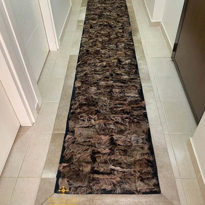 Brown Luxury Sheepskin Runner Rug, Natural Leather Handmade Soft Rug
