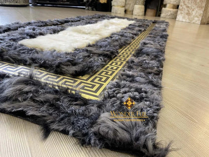 Gray White Fluffy Natural Sheepskin Coridor3x10 Rug, Handmade Runner Rug