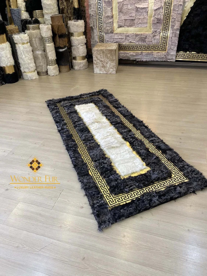 Gray White Fluffy Natural Sheepskin Coridor3x10 Rug, Handmade Runner Rug