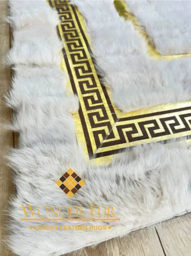 Luxury White Gold Natural Sheepskin Runner Rug, Handmade Soft Bohemian Rug