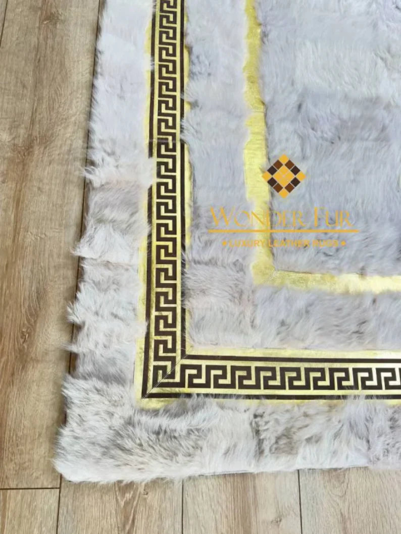Luxury White Gold Natural Sheepskin Runner Rug, Handmade Soft Bohemian Rug