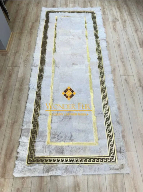 Luxury White Gold Natural Sheepskin Runner Rug, Handmade Soft Bohemian Rug