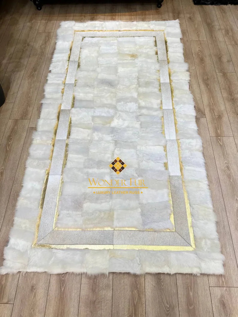 Luxury White Natural Sheepskin Runner Rug, Soft Shaggy Handamde Rug
