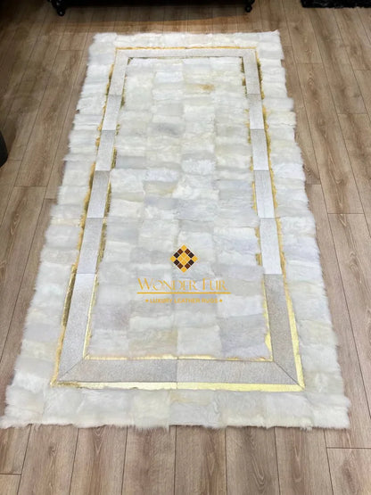 Luxury White Natural Sheepskin Runner Rug, Soft Shaggy Handamde Rug