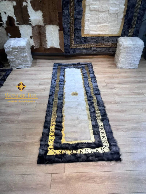 Unique Sheepskin Ultra Soft Hallway Rug, Natural Leather Handmade Runner Rug