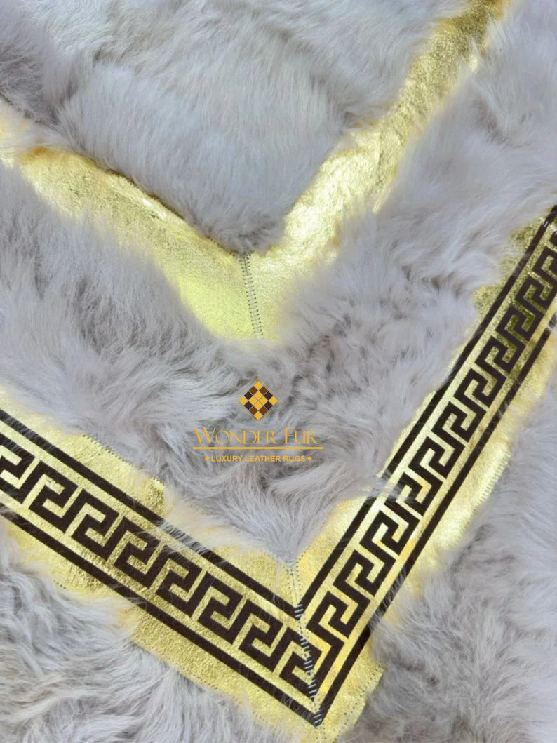 Luxury Soft White Gold Sheepskin Rug for Office Decor, Handmade Non Slip Rug