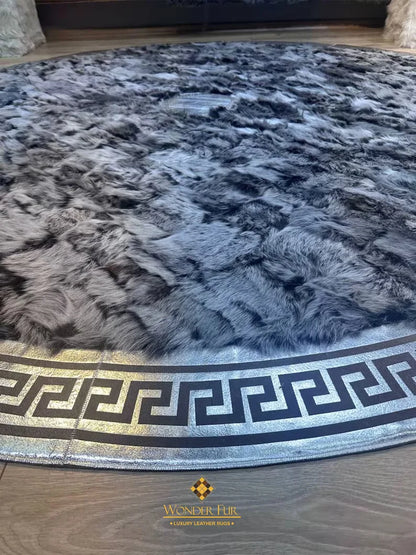 Gray Large 100% Genuine Sheepskin Round Rug, Handmade Soft Shaggy Area Rug