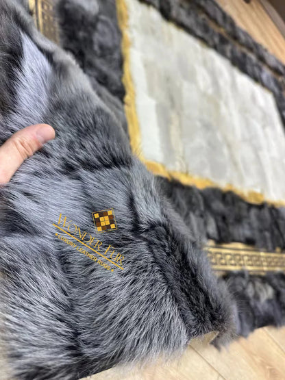 Luxury Gray White Natural Leather Area Rug, Handmade Real Sheepskin Rug