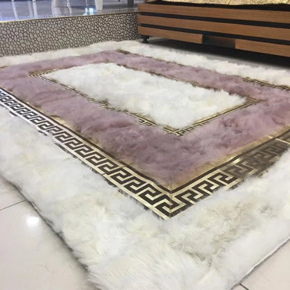 Unique White And Pink Real Sheep Skin Area Rug, Handmade Fluffy Sheepskin Rug