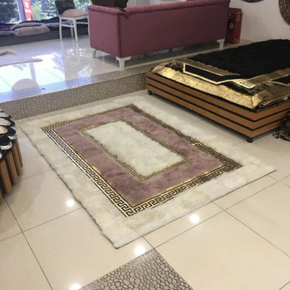 Unique White And Pink Real Sheep Skin Area Rug, Handmade Fluffy Sheepskin Rug