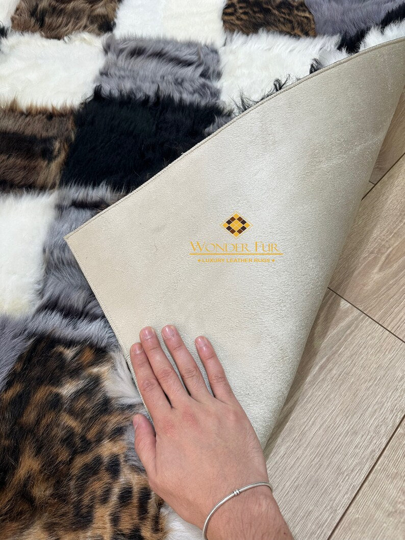 Mix Color Fluffy Natural Sheepskin 10x8 Rug, Luxury Shaggy Handmade Rug