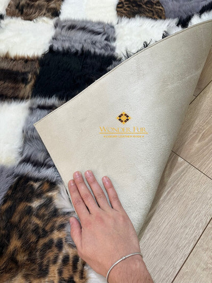 Mix Color Fluffy Natural Sheepskin 10x8 Rug, Luxury Shaggy Handmade Rug