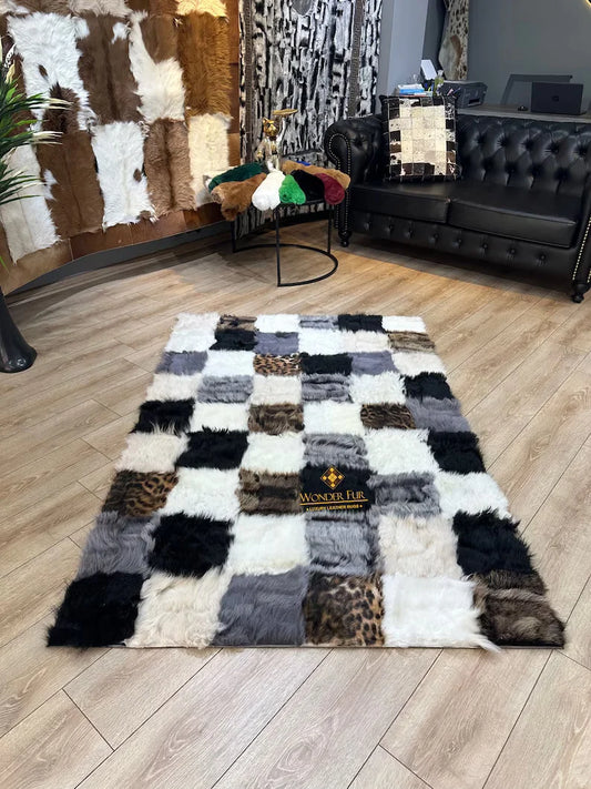 Mix Color Fluffy Natural Sheepskin 10x8 Rug, Luxury Shaggy Handmade Rug