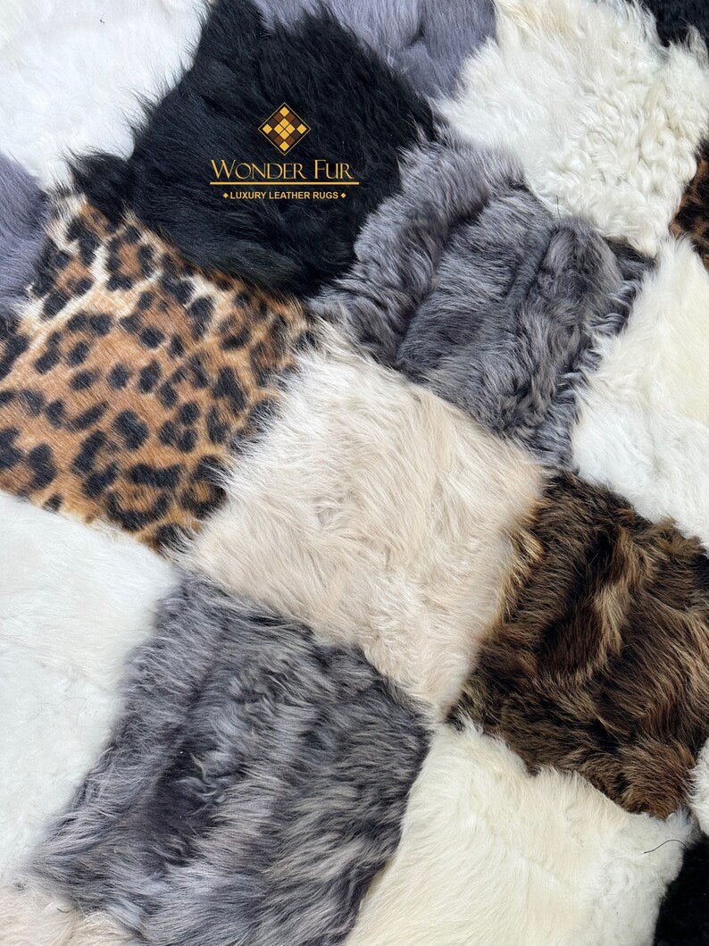 Mix Color Fluffy Natural Sheepskin 10x8 Rug, Luxury Shaggy Handmade Rug