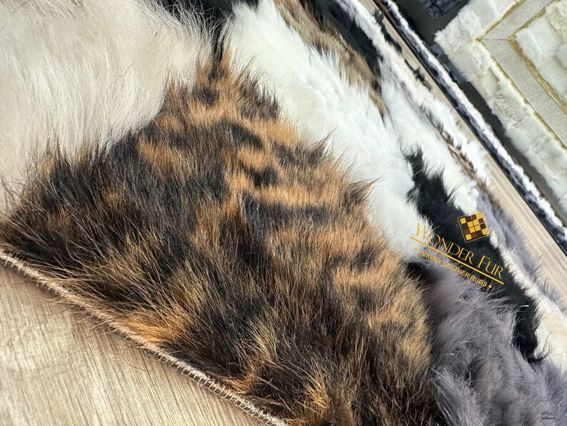 Mix Color Fluffy Natural Sheepskin 10x8 Rug, Luxury Shaggy Handmade Rug