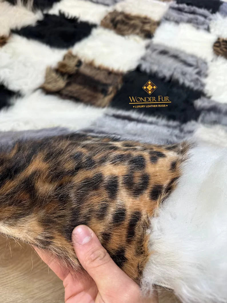 Mix Color Fluffy Natural Sheepskin 10x8 Rug, Luxury Shaggy Handmade Rug