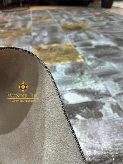 Silver and Gold Natural Sheepskin Area Rug, Unique Handmade Rug for Bedroom