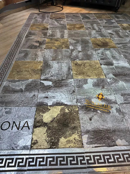 Silver and Gold Natural Sheepskin Area Rug, Unique Handmade Rug for Bedroom