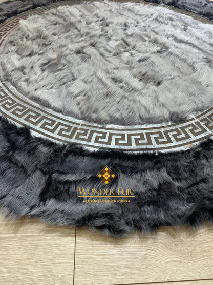 Gray Natural Sheepskin Handmade Round Rug for Entrance, Ultra Soft Non Slip Rug