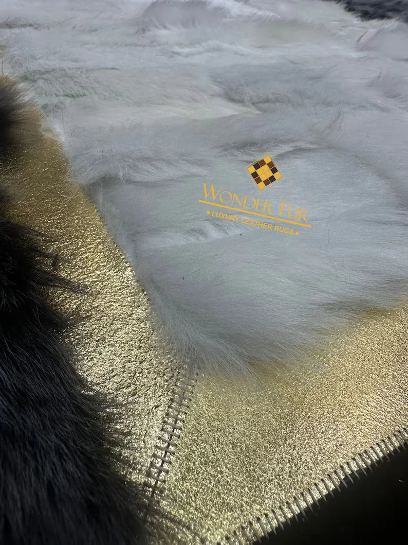 Luxury Gray White Natural Leather Area Rug, Handmade Real Sheepskin Rug