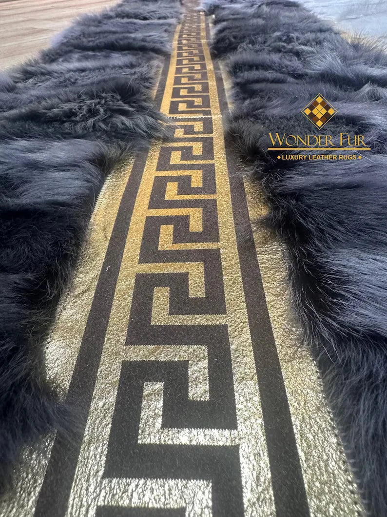 Luxury Gray White Natural Leather Area Rug, Handmade Real Sheepskin Rug