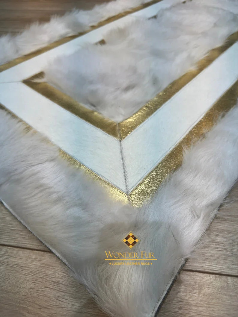 Elegance White Gold Real Sheepskin Runner Rug for Hallway, Soft Shaggy Rug