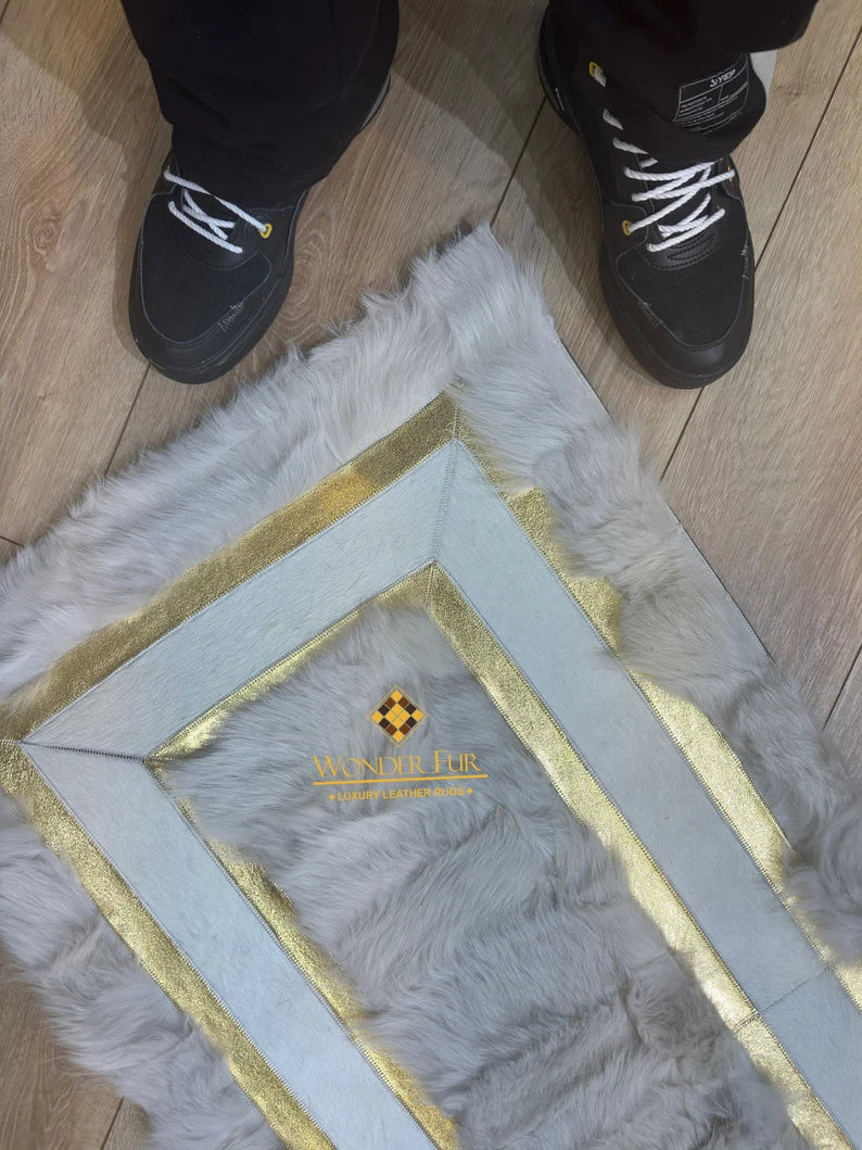 Elegance White Gold Real Sheepskin Runner Rug for Hallway, Soft Shaggy Rug