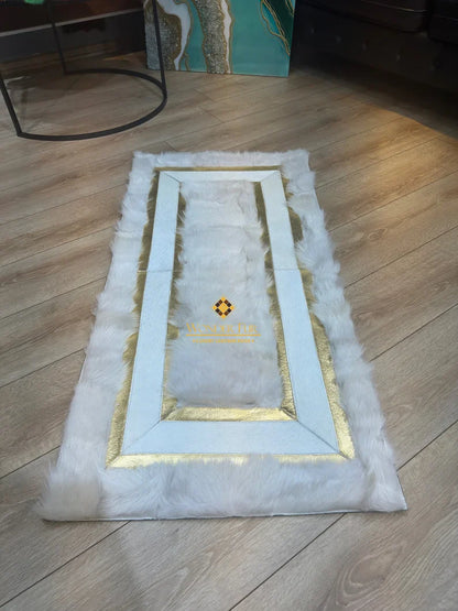 Elegance White Gold Real Sheepskin Runner Rug for Hallway, Soft Shaggy Rug