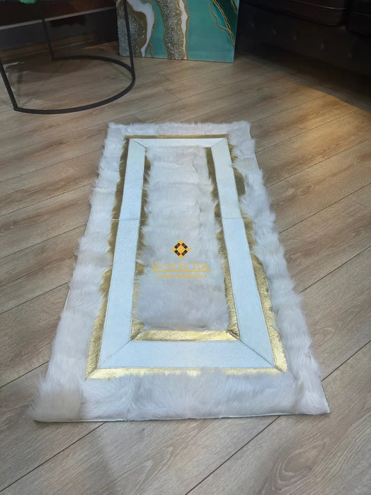 Elegance White Gold Real Sheepskin Runner Rug for Hallway, Soft Shaggy Rug