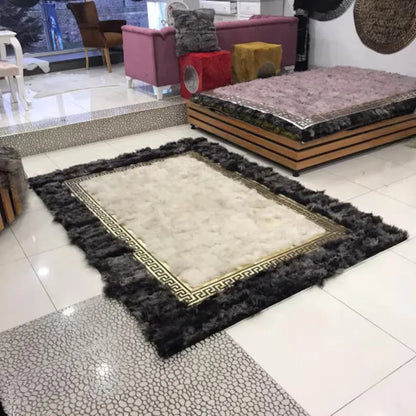 100% Genuine Sheep Leather Unique Area Rug, Handmade Sheepskin Living Room Rug