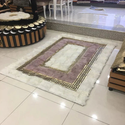 Unique White And Pink Real Sheep Skin Area Rug, Handmade Fluffy Sheepskin Rug